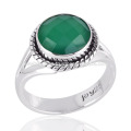 925 Sterling Silver & Green Onyx Bezel Set Gemstone Handmade Ring Jewelry